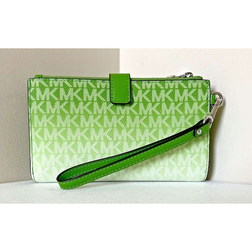 New Michael Kors Jet Set Travel Double Zip Wristlet Wallet Jungle Green - Picture 3 of 5